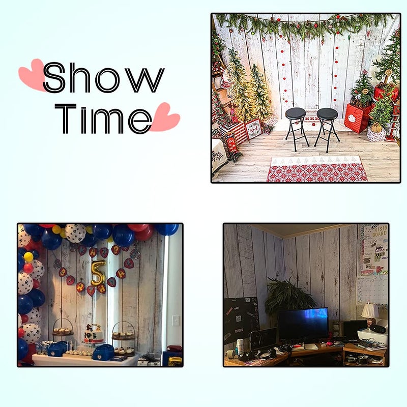 LFEEY 10x8ft Vintage White Wood Backdrops for Photography Rustic Retro Grunge Wooden Plank Portrait Wallpaper Newborn Baby Shower Wood Board Birthday Party Photoshoot Background Photo Studio Props - Image 4